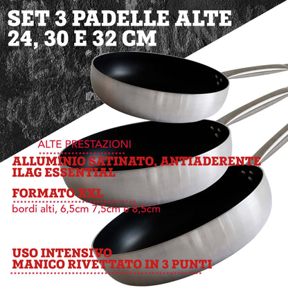 Set padelle alte in alluminio, 24, 30 e 32 cm, fondo a nido d'ape, FmProfessional