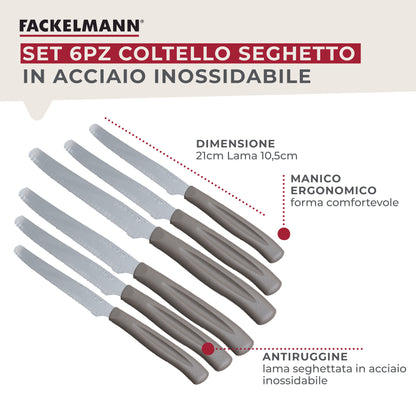 Set 6 coltelli lama seghettata con punta arrotondata