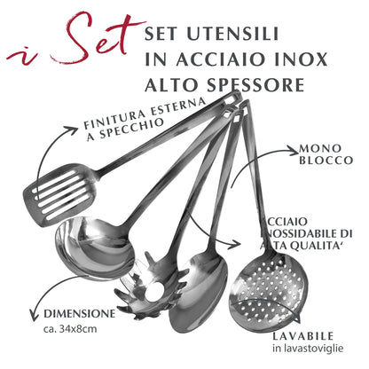Set da 5 mestoli da cucina, in acciaio inox