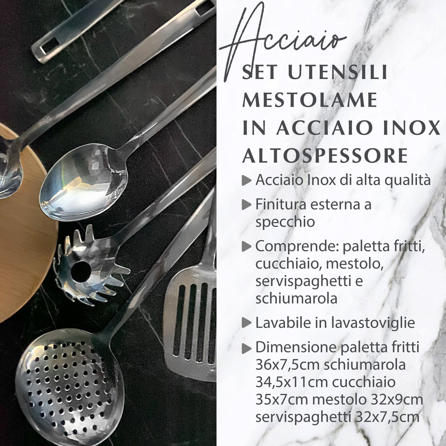 Set da 5 mestoli da cucina, in acciaio inox
