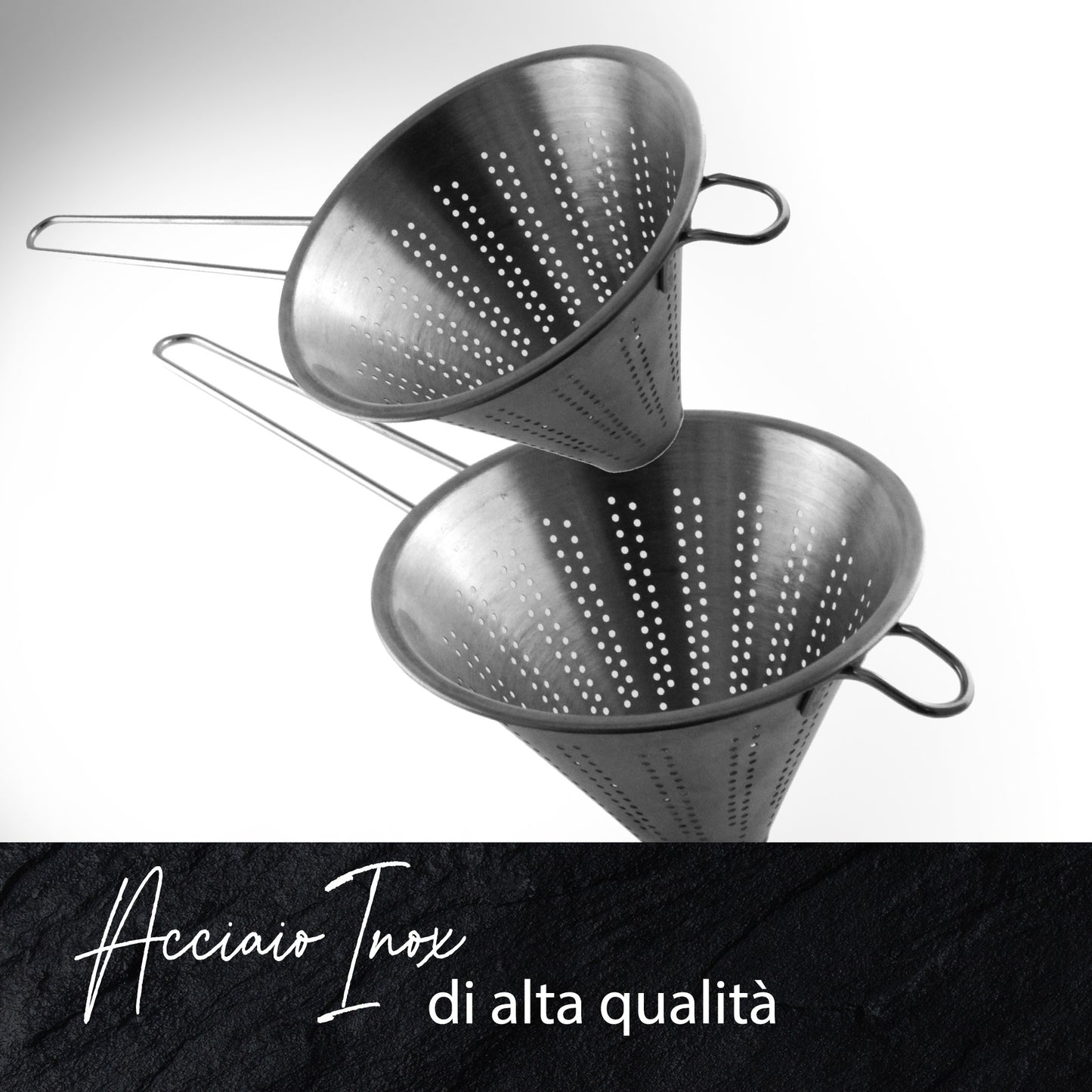 Fackelmann Set 2 Colini a Rete Fina Conici, Filtro da Cucina Professionale per Brodi, Salse, Zuppe, Spremute e Creme - Colino Cinese da 16 cm e 20 cm in Acciaio Inox - Lavabili in Lavastoviglie