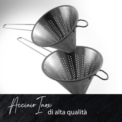 Fackelmann Set 2 Colini a Rete Fina Conici, Filtro da Cucina Professionale per Brodi, Salse, Zuppe, Spremute e Creme - Colino Cinese da 16 cm e 20 cm in Acciaio Inox - Lavabili in Lavastoviglie