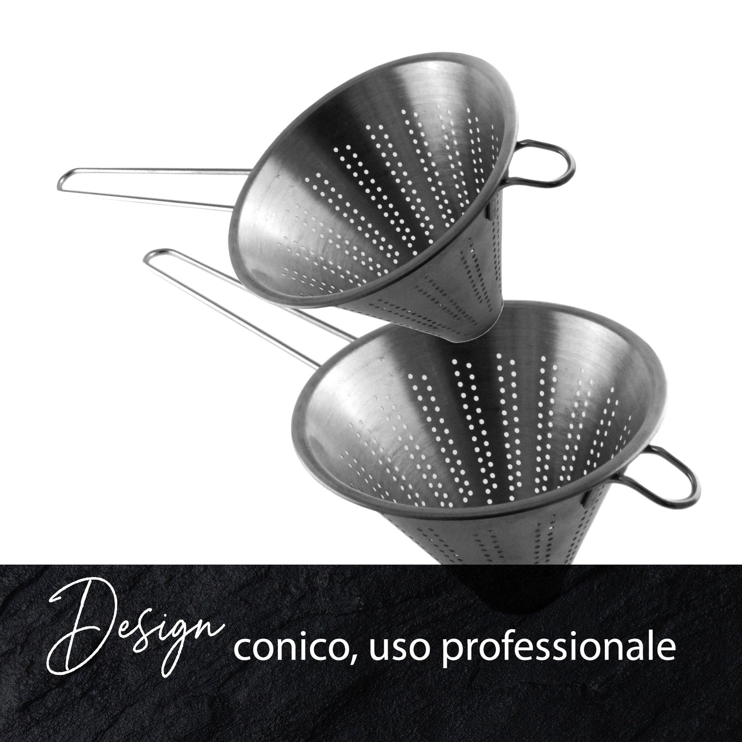Fackelmann Set 2 Colini a Rete Fina Conici, Filtro da Cucina Professionale per Brodi, Salse, Zuppe, Spremute e Creme - Colino Cinese da 16 cm e 20 cm in Acciaio Inox - Lavabili in Lavastoviglie
