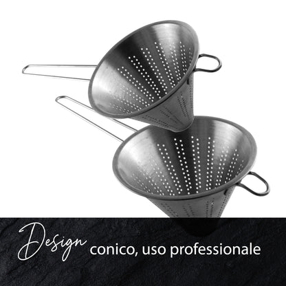 Fackelmann Set 2 Colini a Rete Fina Conici, Filtro da Cucina Professionale per Brodi, Salse, Zuppe, Spremute e Creme - Colino Cinese da 16 cm e 20 cm in Acciaio Inox - Lavabili in Lavastoviglie