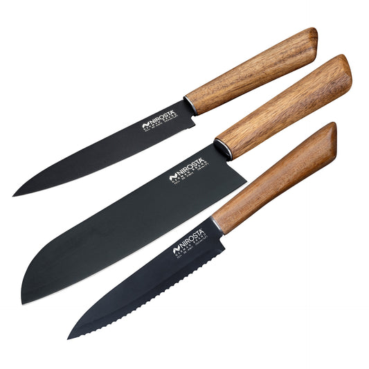 Set Coltello Santoku, Coltello a Lama liscia e Coltello a Lama Seghettata, Linea Flow