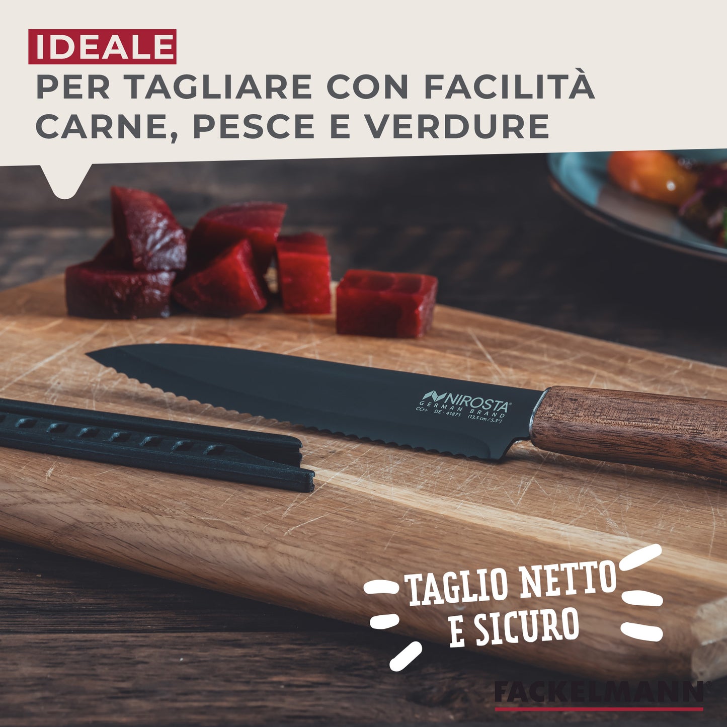 Set Coltello Santoku, Coltello a Lama liscia e Coltello a Lama Seghettata, Linea Flow