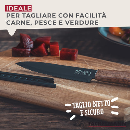 Set Coltello Santoku, Coltello a Lama liscia e Coltello a Lama Seghettata, Linea Flow