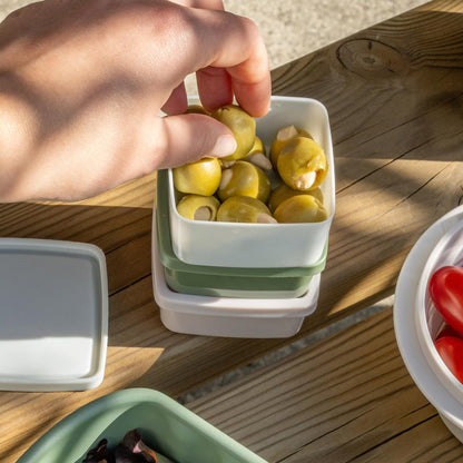 Set di 3 contenitori quadrati per snack, condimenti, spezie, frutta secca