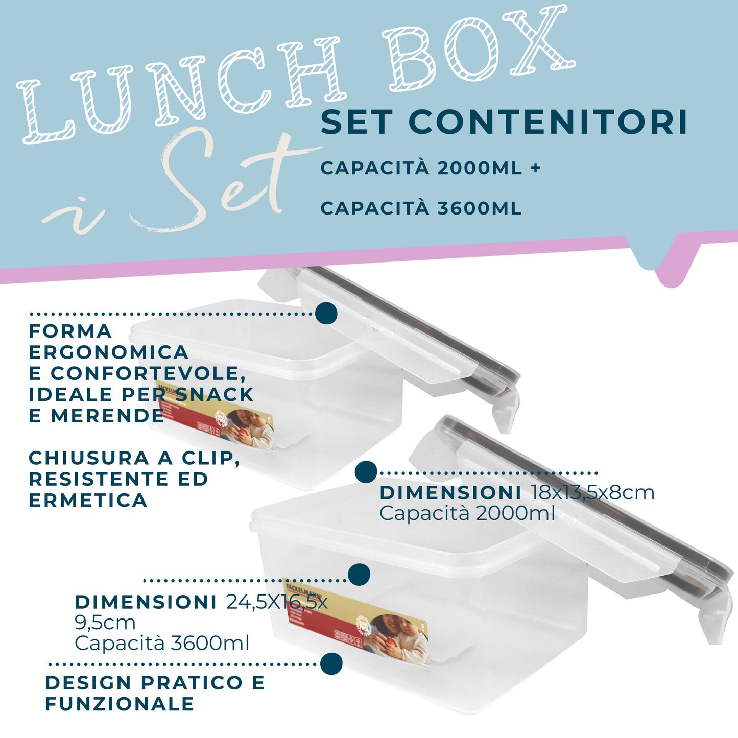 Set di due contenitori rettangolari, 2l e 3.6l