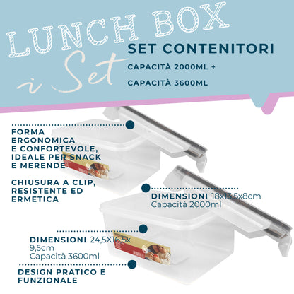 Set di due contenitori rettangolari, 2l e 3.6l