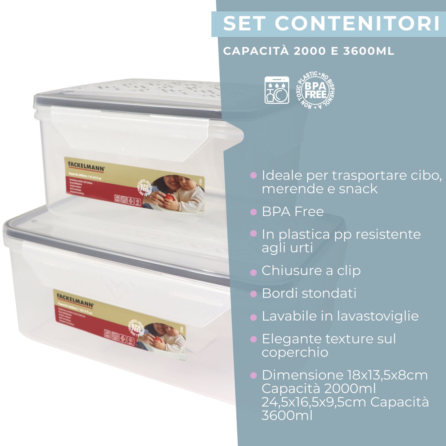 Set di due contenitori rettangolari, 2l e 3.6l