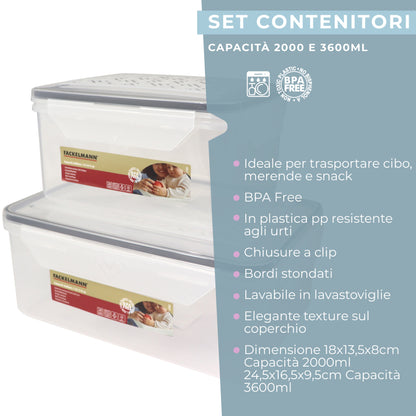 Set di due contenitori rettangolari, 2l e 3.6l