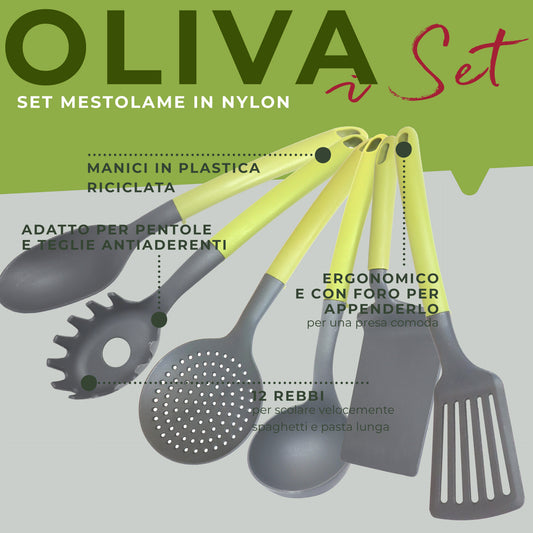 Set di Utensili da cucina, 6 pezzi, Linea Oliva