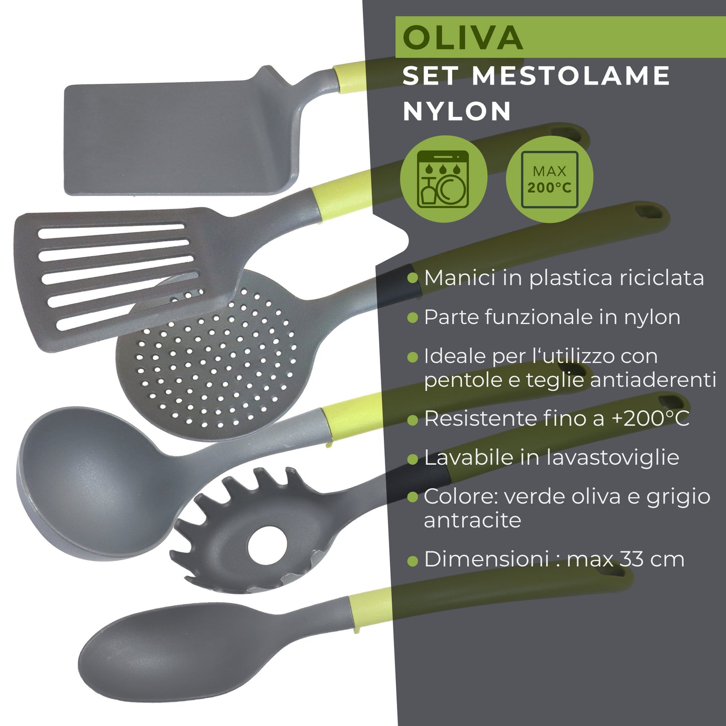 Set di Utensili da cucina, 6 pezzi, Linea Oliva