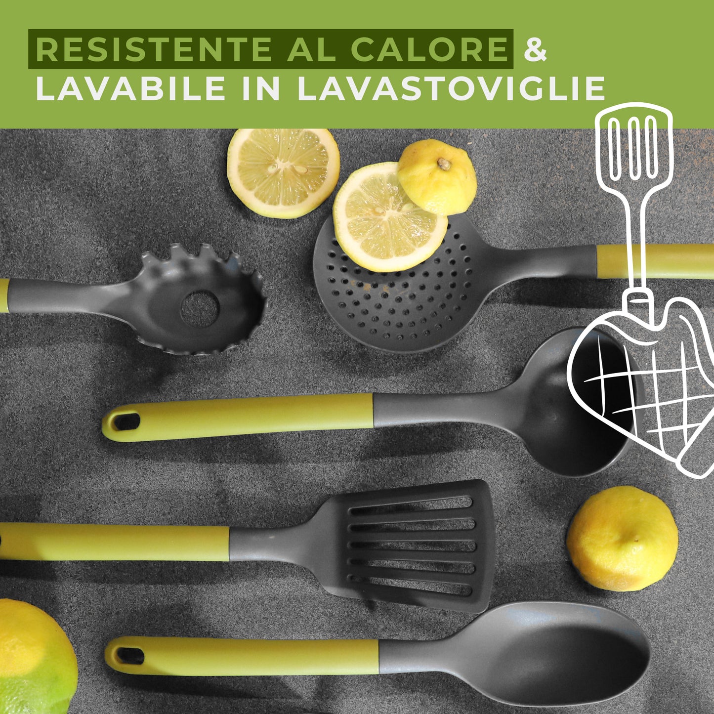 Set di Utensili da cucina, 6 pezzi, Linea Oliva