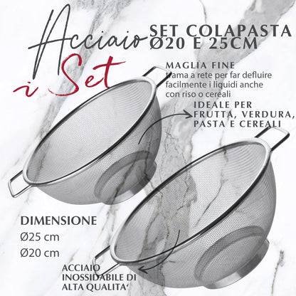 Set Scolapasta, in acciaio inox, 20 e 26 cm