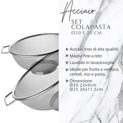 Set Scolapasta, in acciaio inox, 20 e 26 cm