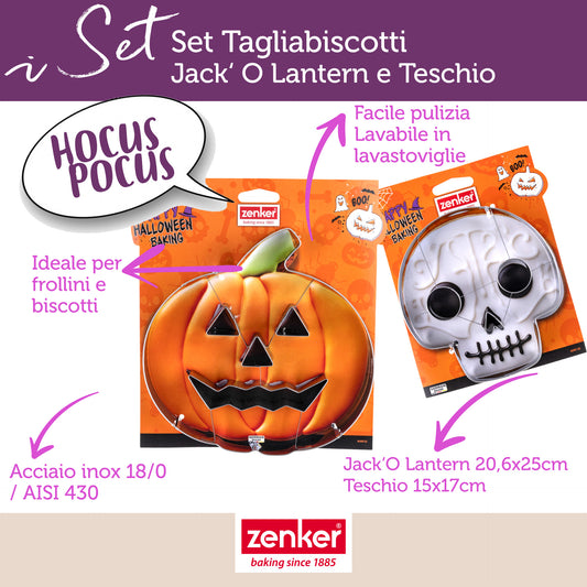Set 2 Formine Tagliabiscotti Halloween, Tagliabiscotti a Zucca e Teschio in Acciaio Inossidabile, Zenker