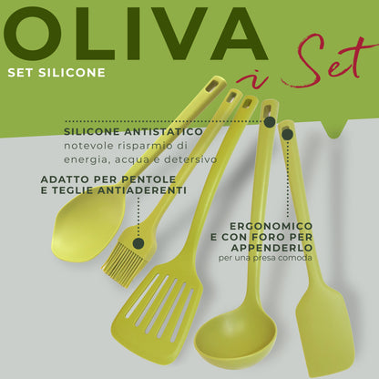 Set di Utensili in silicone, 5 pezzi, Linea Oliva