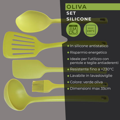 Set di Utensili in silicone, 5 pezzi, Linea Oliva