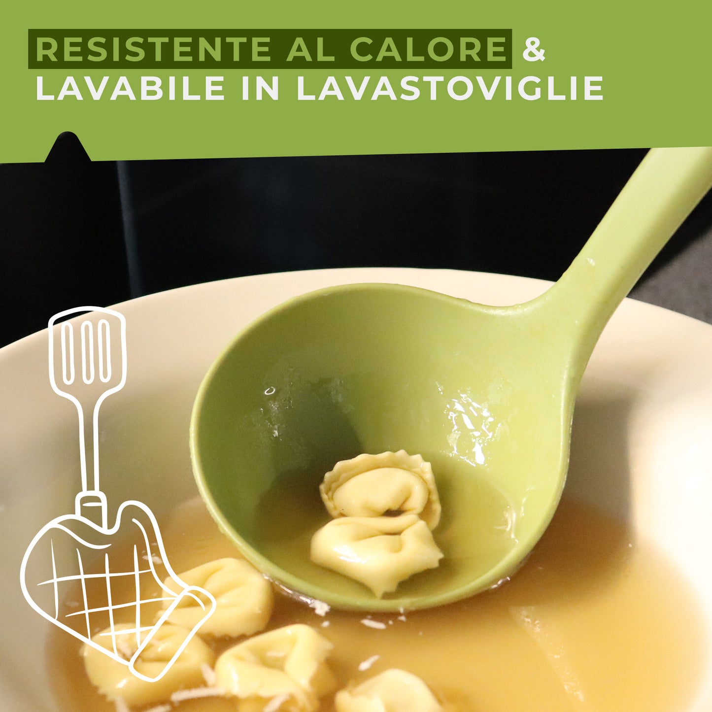 Set di Utensili in silicone, 5 pezzi, Linea Oliva