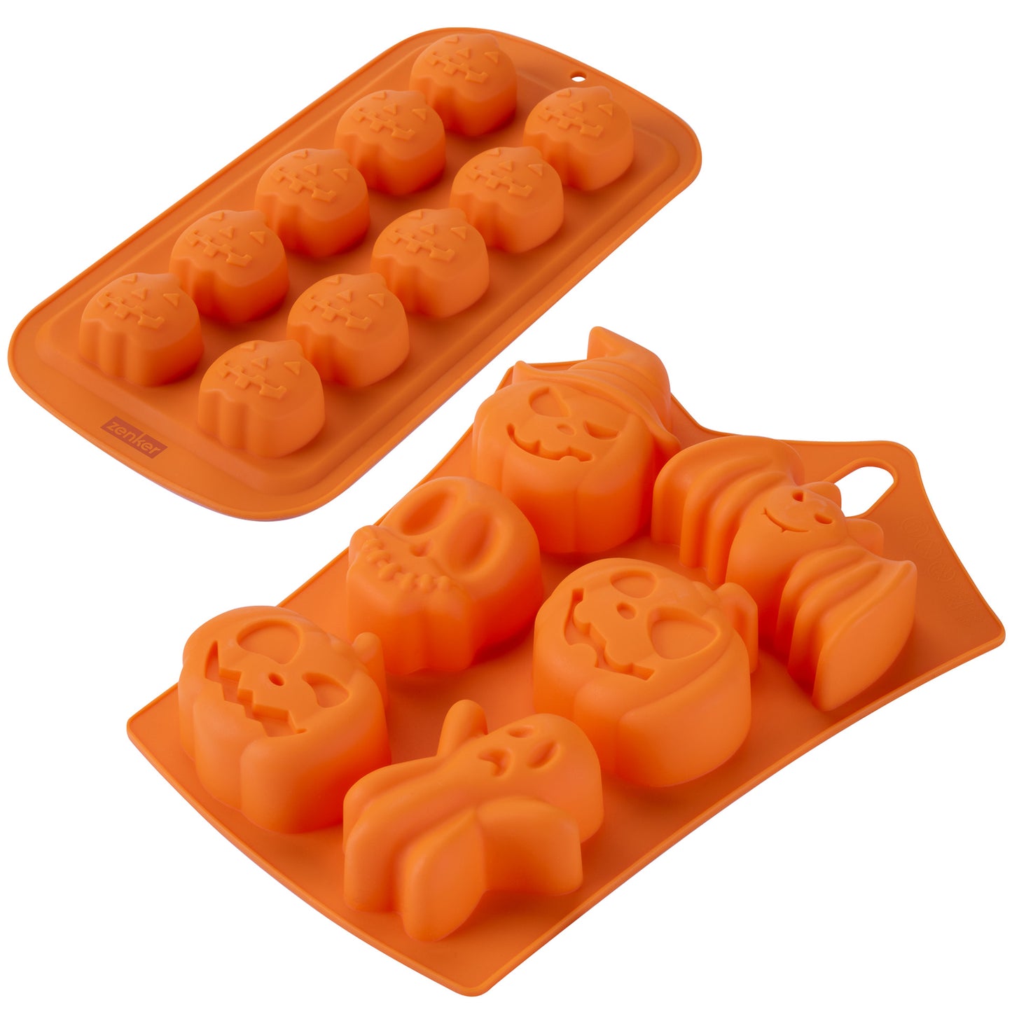 Set 2 Stampi in Silicone Halloween, Stampo 6 Impronte per Mini Torte e Stampo 10 Impronte Mini Zucche, Zenker