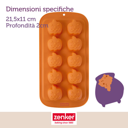 Set 2 Stampi in Silicone Halloween, Stampo 6 Impronte per Mini Torte e Stampo 10 Impronte Mini Zucche, Zenker