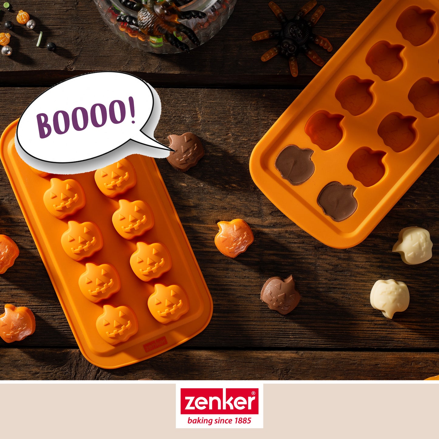 Set 2 Stampi in Silicone Halloween, Stampo 6 Impronte per Mini Torte e Stampo 10 Impronte Mini Zucche, Zenker