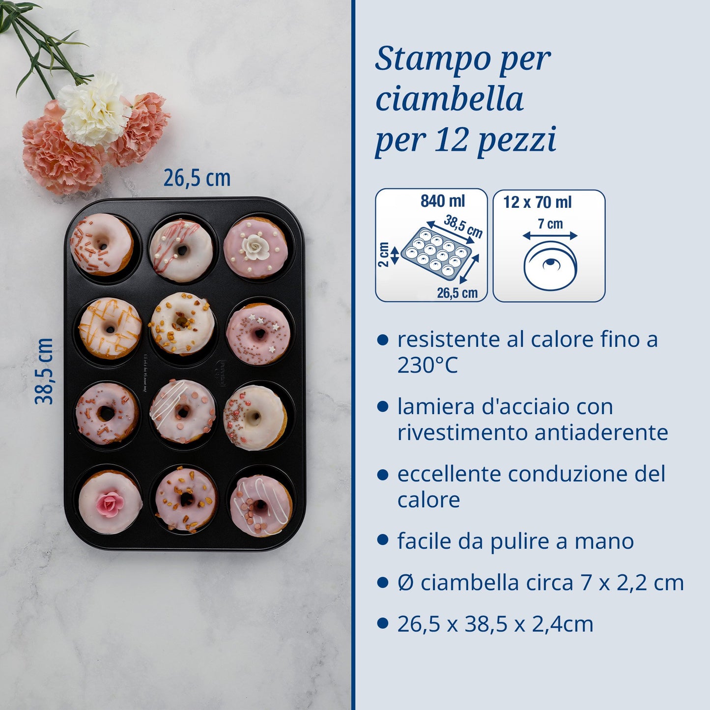 Stampo per ciambelle a 12 impronte Ø4,5cm, Linea Tradition