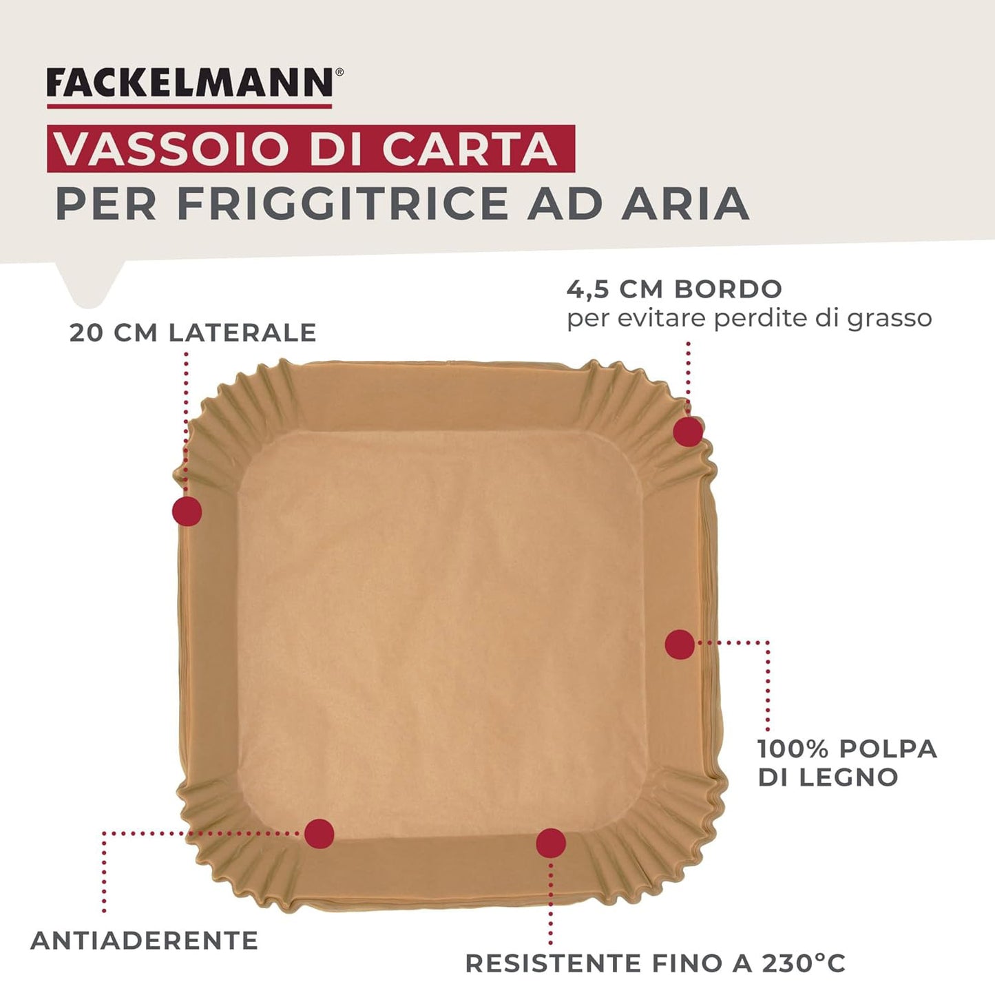 Stampo friggitrice quadrati, 20 cm, 50 pezzi