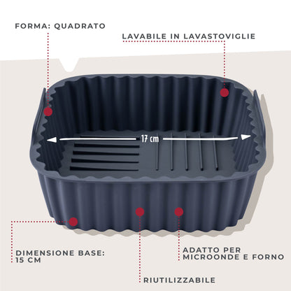 Stampo per Friggitrice ad Aria Quadrato in Silicone 15 cm, fondo rialzato, Fackelmann