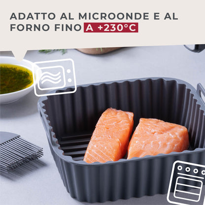 Stampo per Friggitrice ad Aria Quadrato in Silicone 15 cm, fondo rialzato, Fackelmann