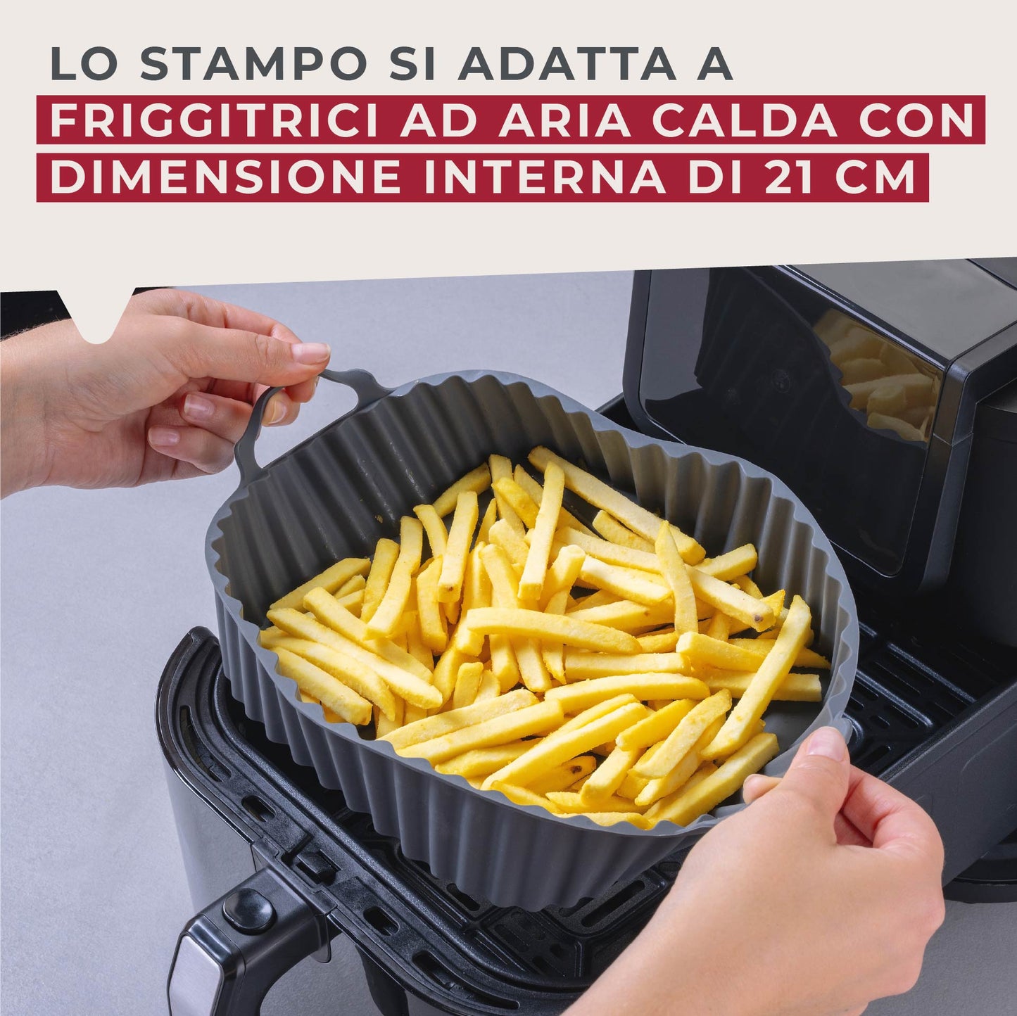 Stampo per Friggitrice ad Aria Quadrato in Silicone 19 cm, fondo rialzato, Fackelmann