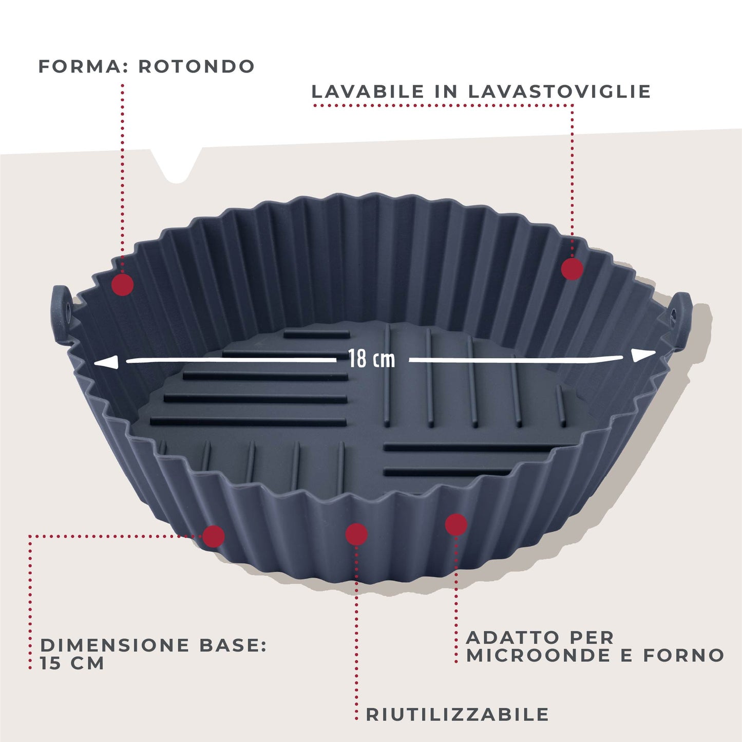 Stampo per Friggitrice ad Aria Rotondo in Silicone 15 cm, fondo rialzato, Fackelmann