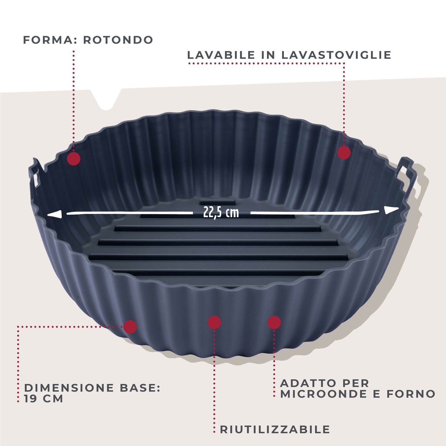 Stampo per Friggitrice ad Aria Rotondo in Silicone 19 cm, fondo rialzato, Fackelmann