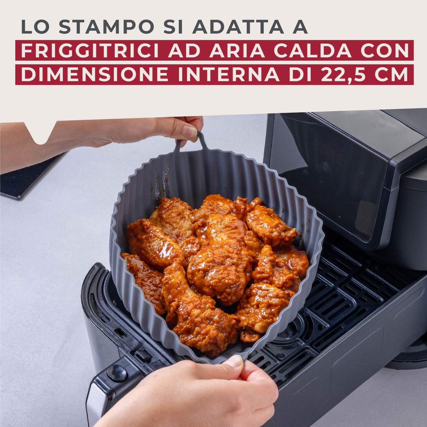 Stampo per Friggitrice ad Aria Rotondo in Silicone 19 cm, fondo rialzato, Fackelmann