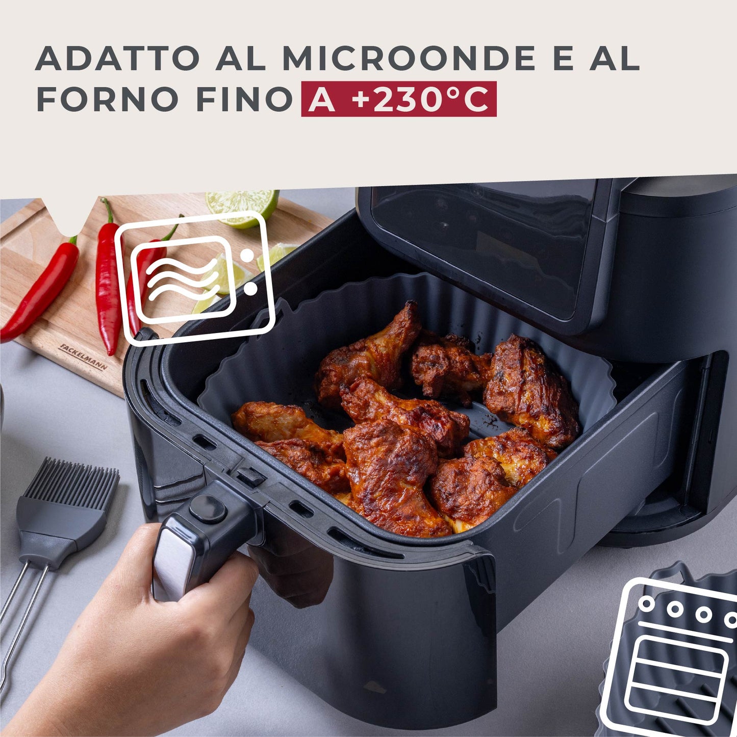 Stampo per Friggitrice ad Aria Rotondo in Silicone 19 cm, fondo rialzato, Fackelmann