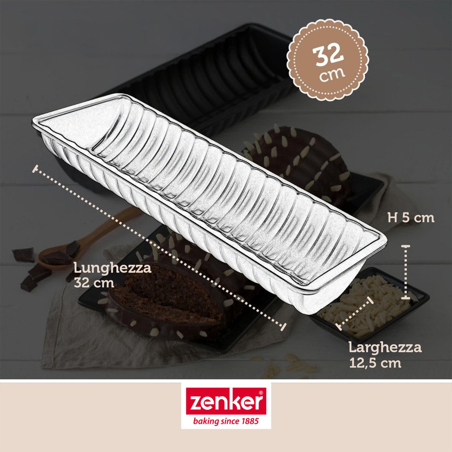 Stampo plumcake semitondo ad onde, 30cm Linea Black Metallic