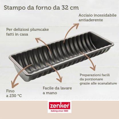 Stampo plumcake semitondo ad onde, 30cm Linea Black Metallic