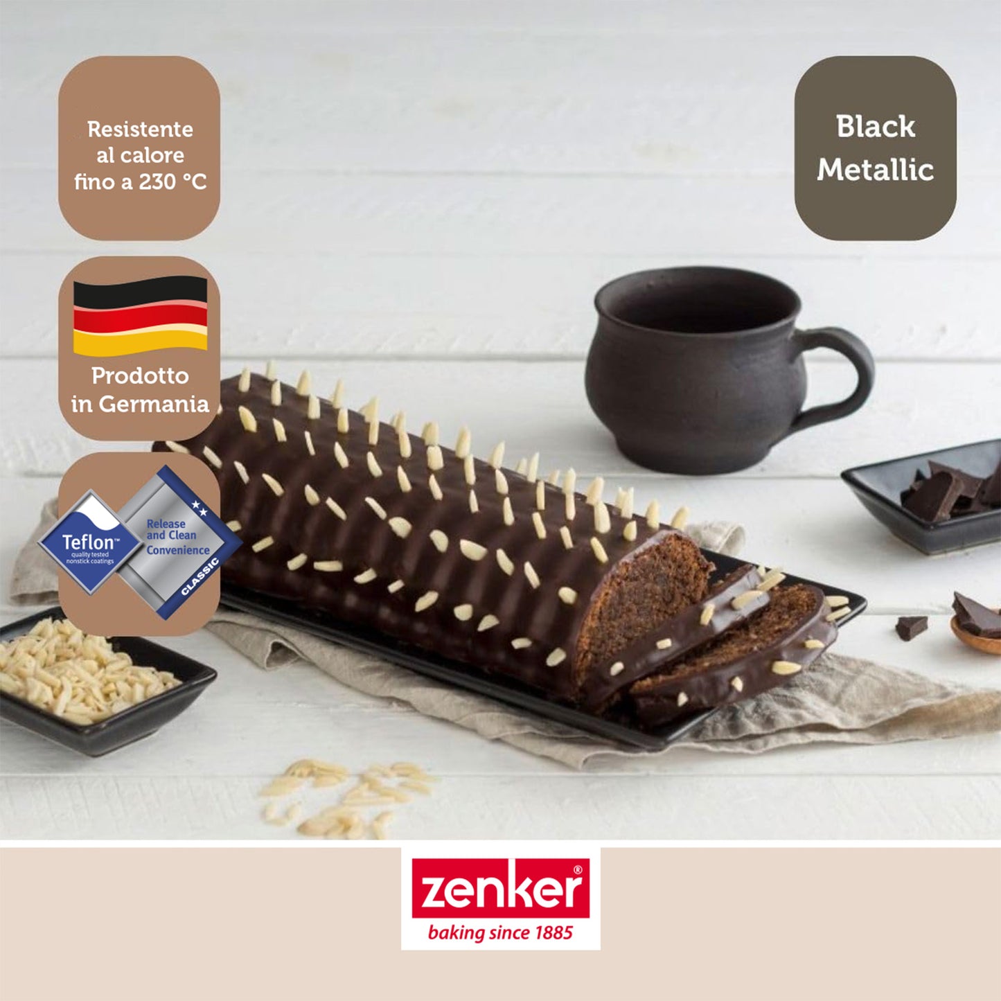 Stampo plumcake semitondo ad onde, 30cm Linea Black Metallic