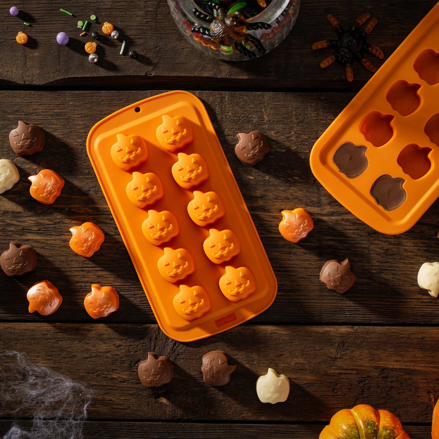 Stampo da forno in Silicone 10 Impronte a Forma di Mini Zucca di Halloween,  21,5x11 cm, Zenker