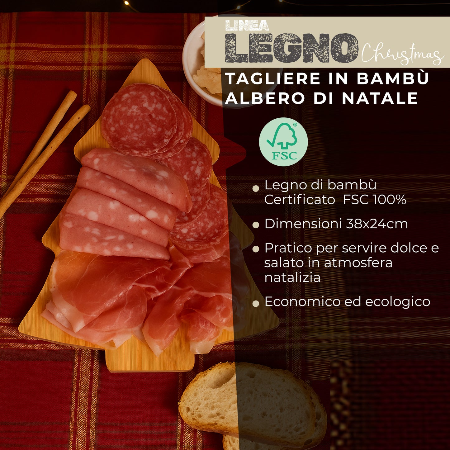 Tagliere a forma di Albero di Natale, in legno di bambù