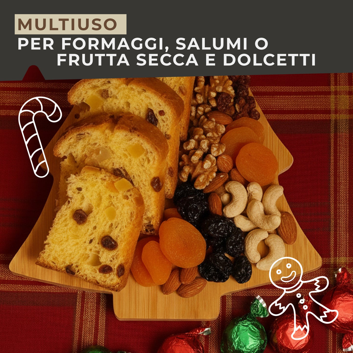 Tagliere a forma di Albero di Natale, in legno di bambù