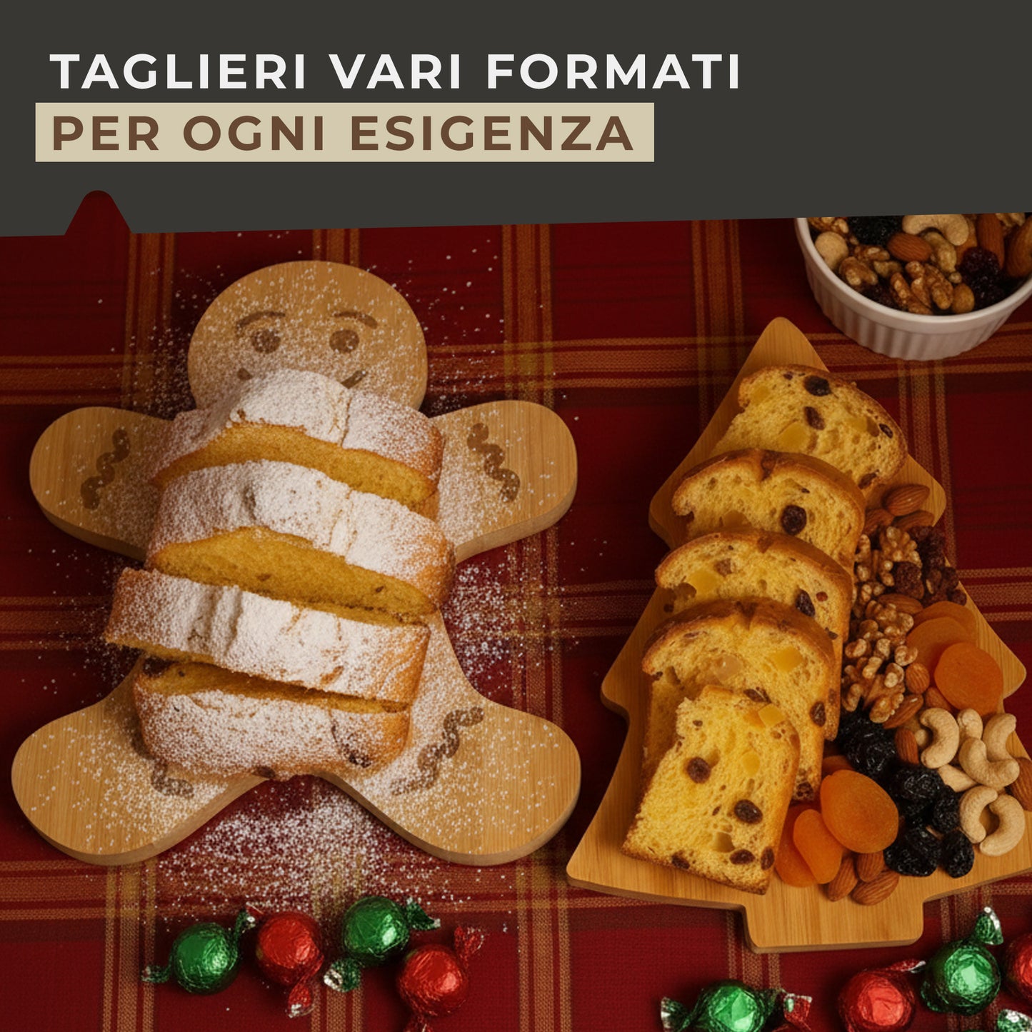 Tagliere a forma di Albero di Natale, in legno di bambù