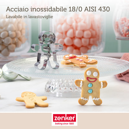 Set Natale Tagliere Omino di Pan di Zenzero in Bambù e Formina per Biscotti in Acciaio Inox