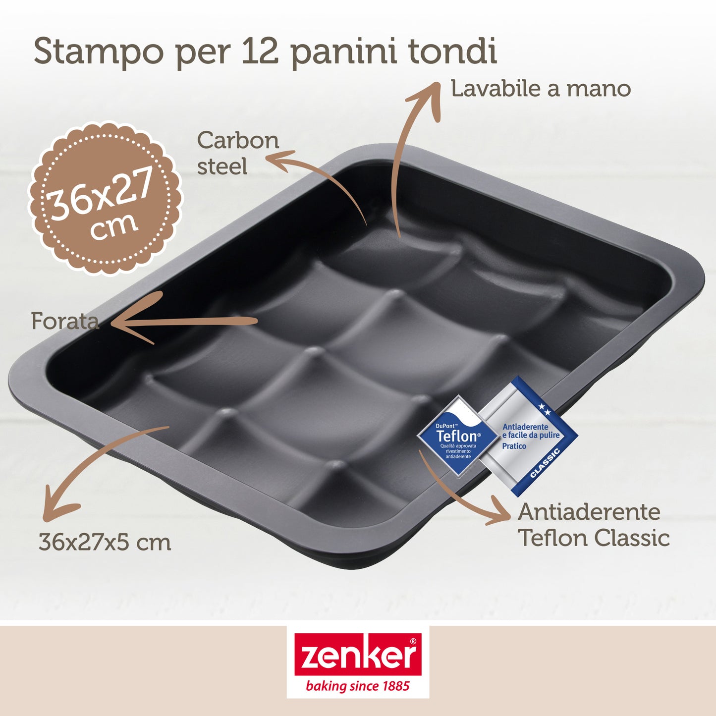 Teglia per panini monoporzione 12 impronte, Linea Black Metallic
