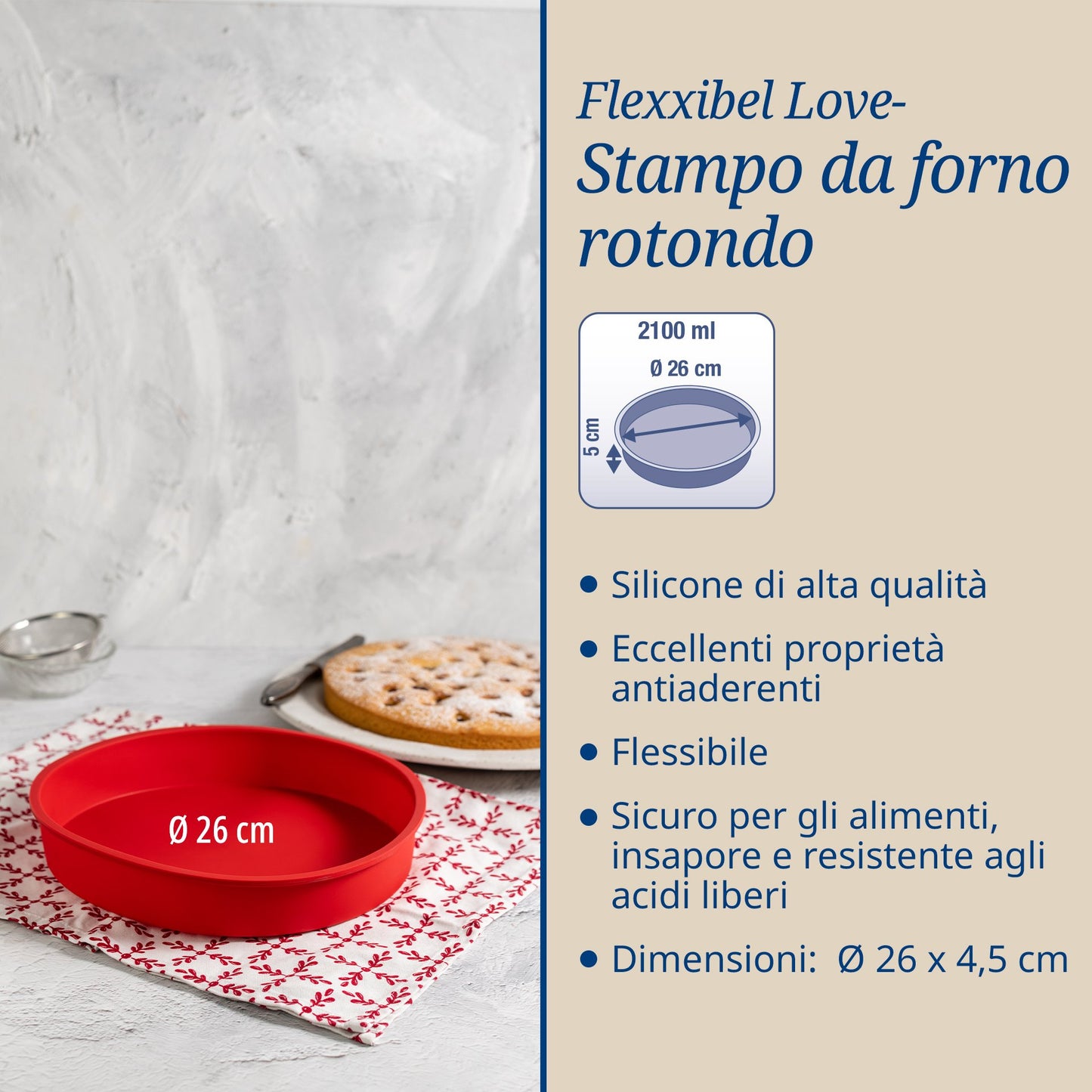 Stampo tondo in silicone Ø26cm, Linea Flexxibel