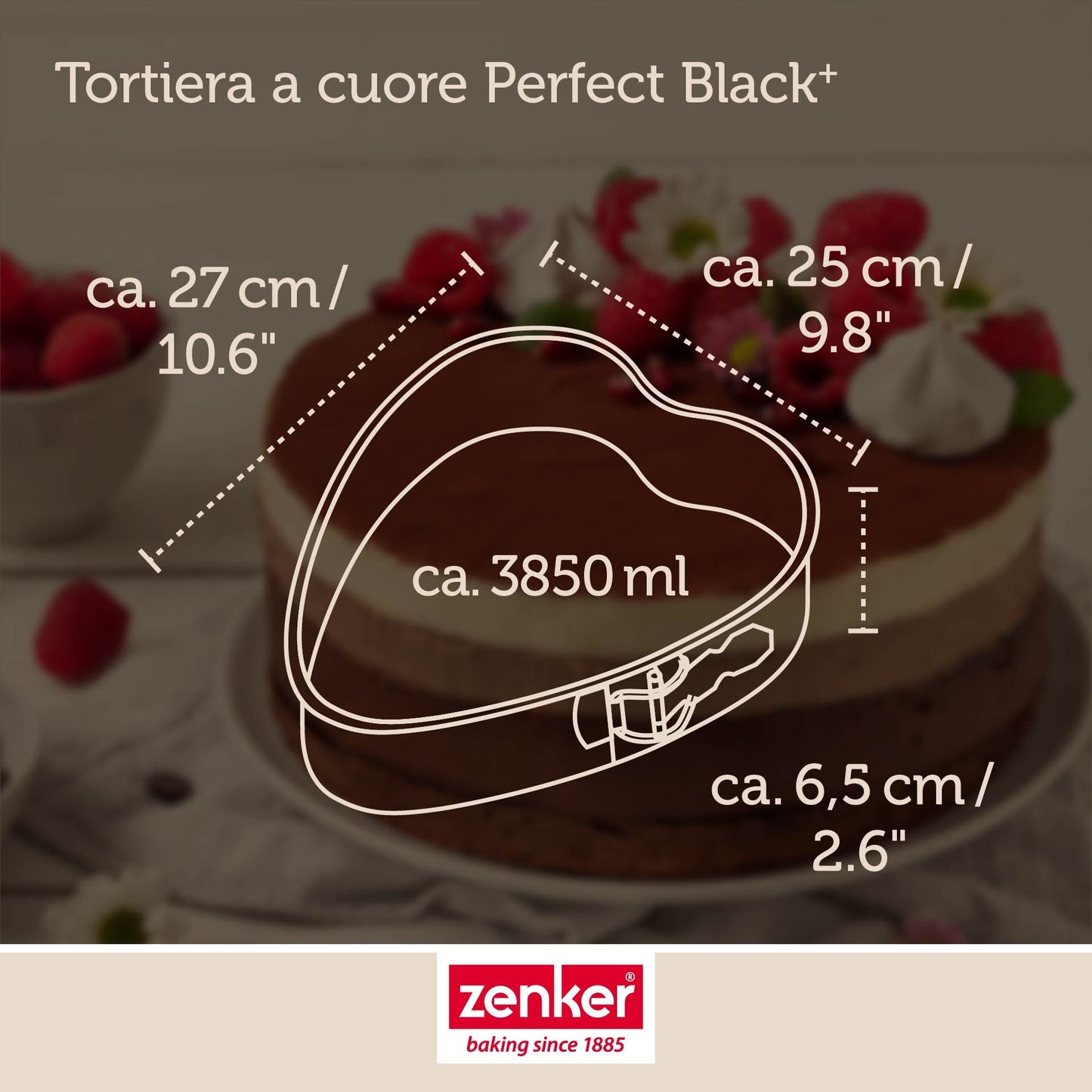 Tortiera a cuore con cerniera, 27x25 cm, Linea Perfect Black