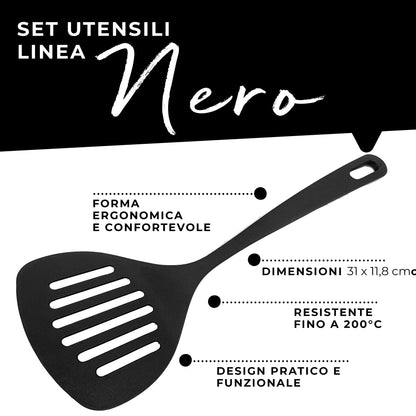Set di 5 utensili da cucina, in nylon, Linea Nero