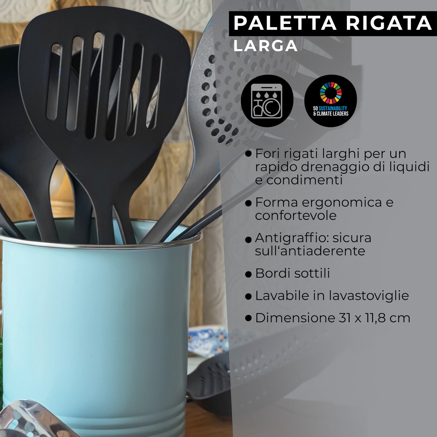 Set di 5 utensili da cucina, in nylon, Linea Nero